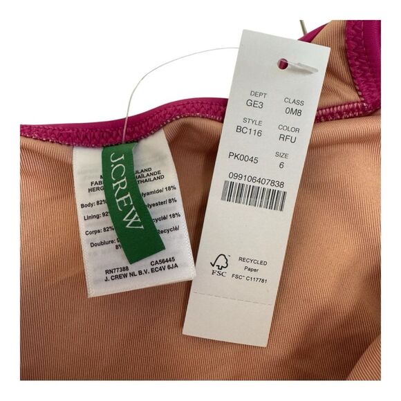 NWT J. Crew Radiant Fushia Roushed V Neck One Piece Bathing Suit Size 6 - Picture 4 of 9